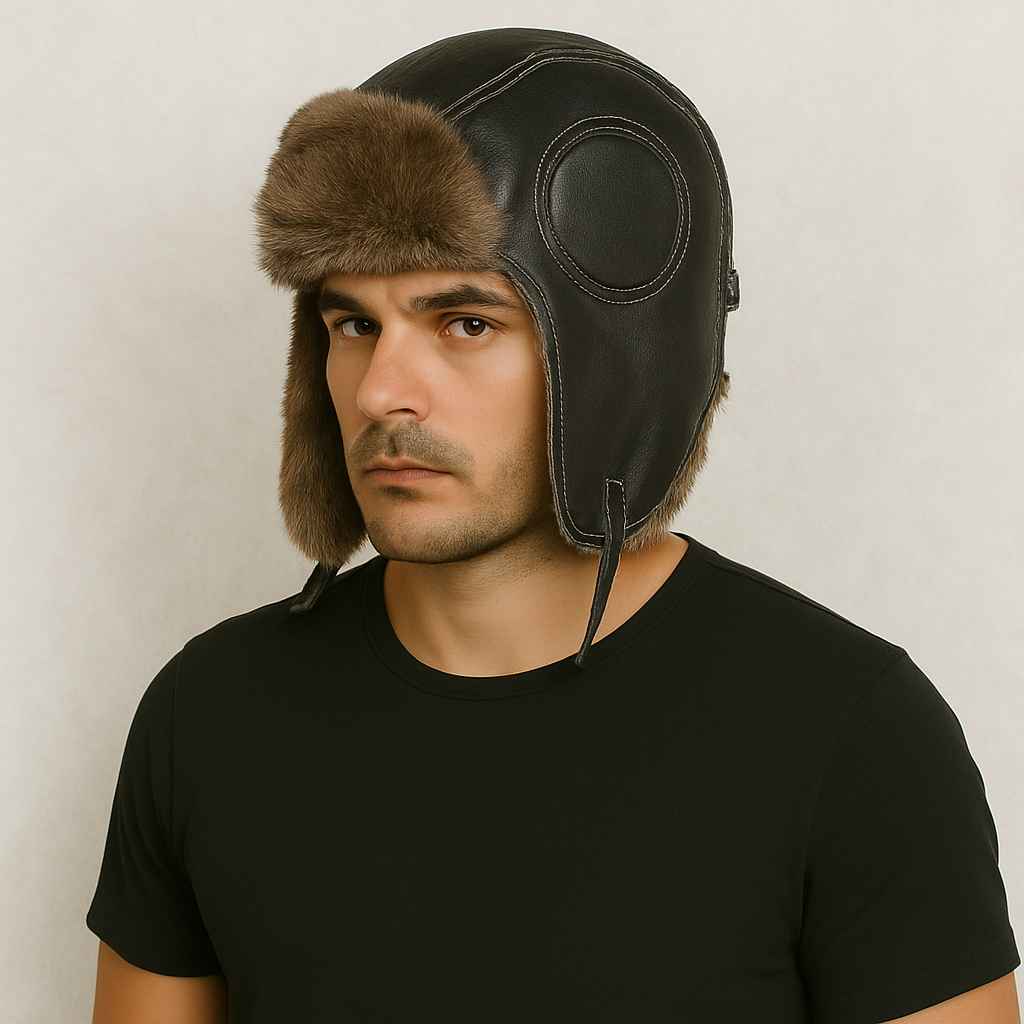 Un homme porte le Chapka Homme Aviateur noir