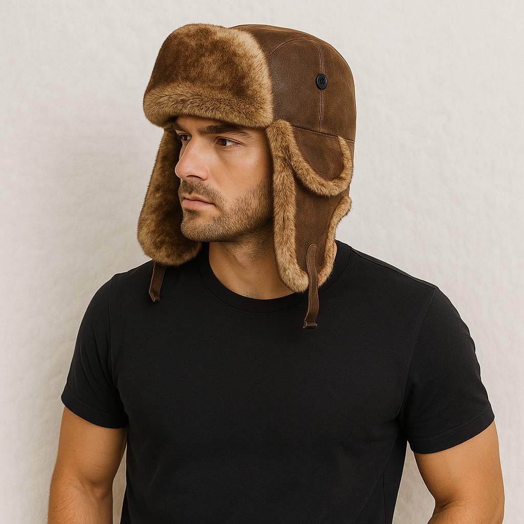 Un homme porte le Chapka Homme Luxe Marron