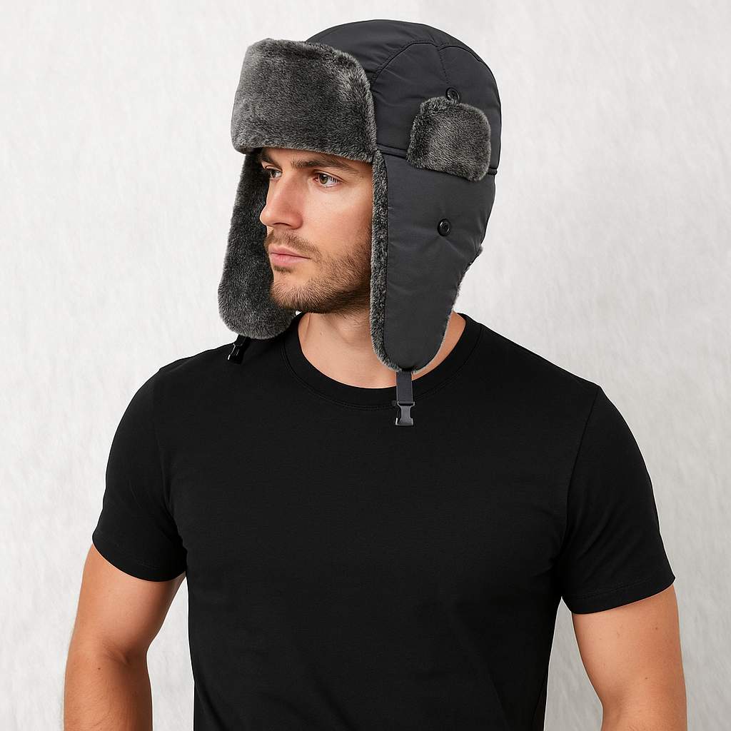 Un homme porte le Chapka Ushanka Gris