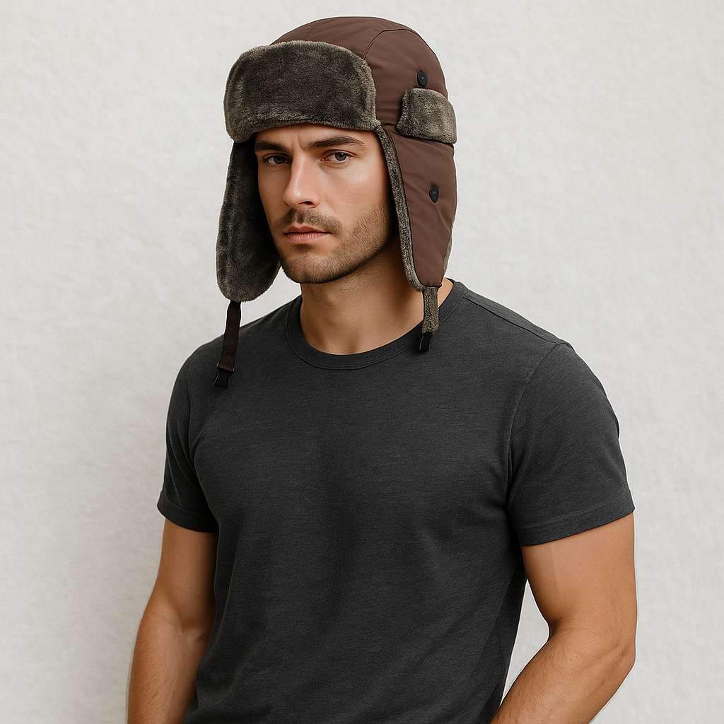 Un homme porte le Chapka Ushanka Marron
