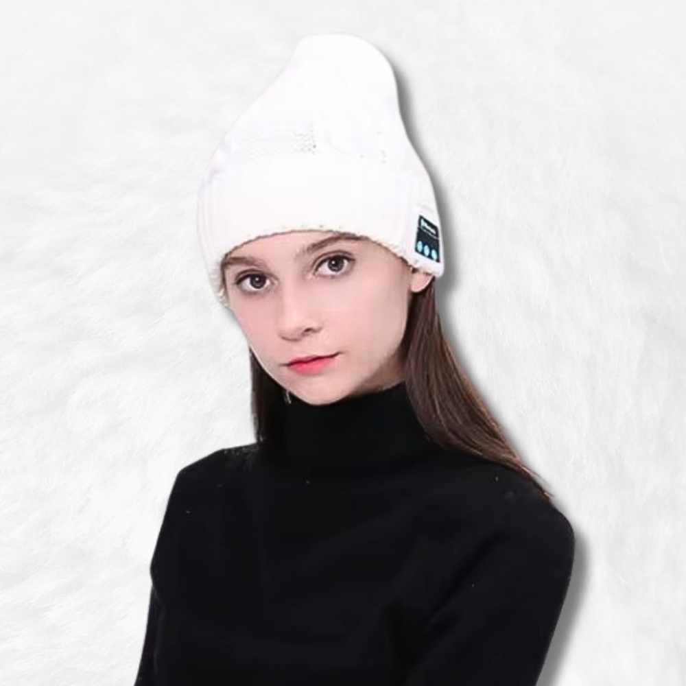 Bonnet Bluetooth Pompon blanc femme