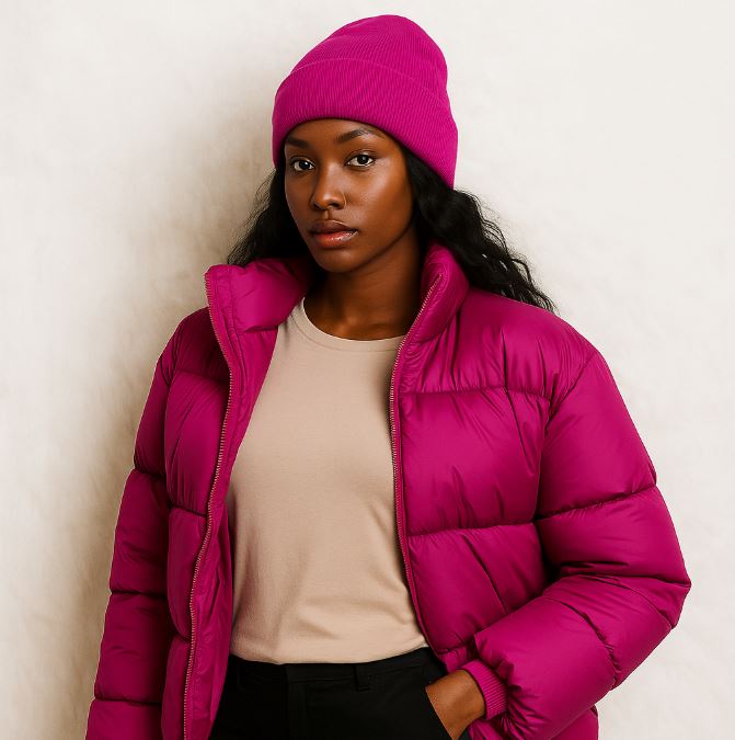 Une femme avec le Bonnet Doublé Satin Fuchsia