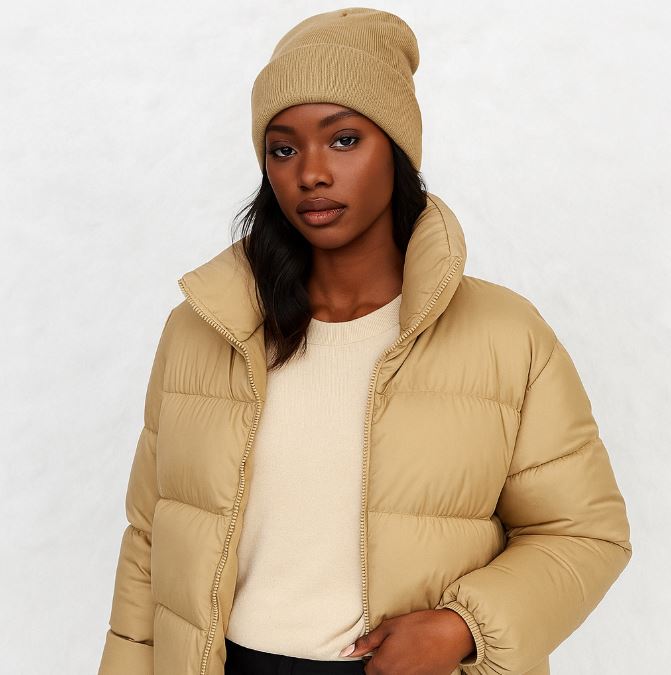 Une femme habillée du Bonnet Doublé Satin Gold 