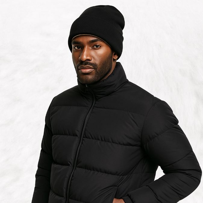 Bonnet doublé satin noir porté par un homme