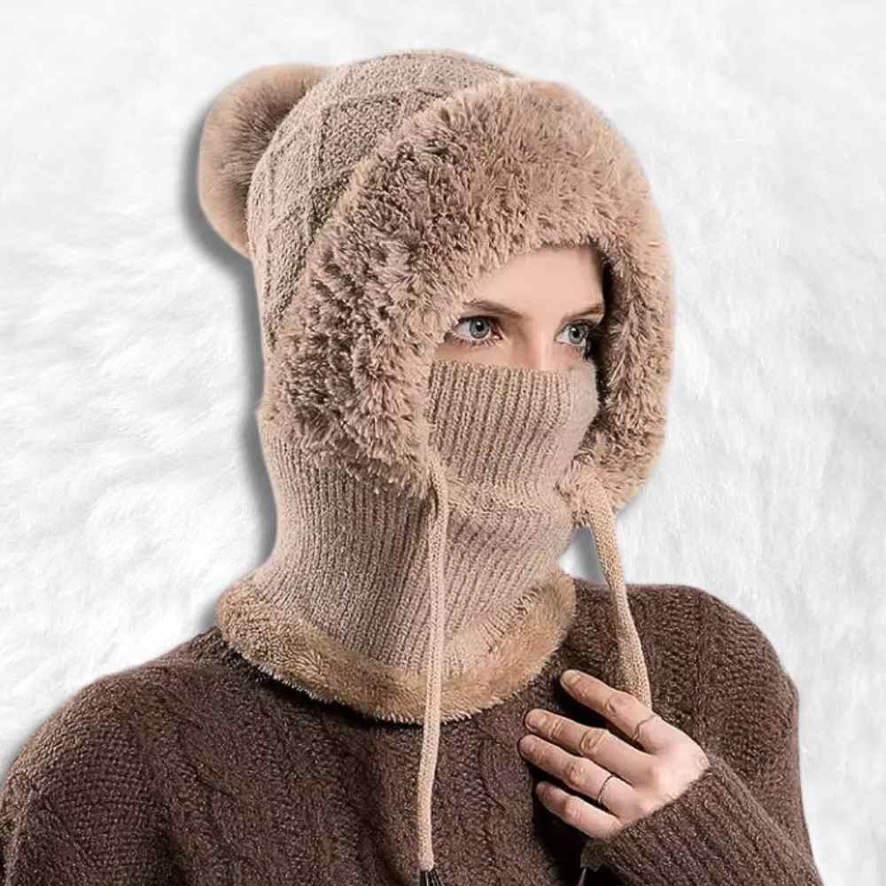 La Cagoule Bonnet Femme beige​ porté