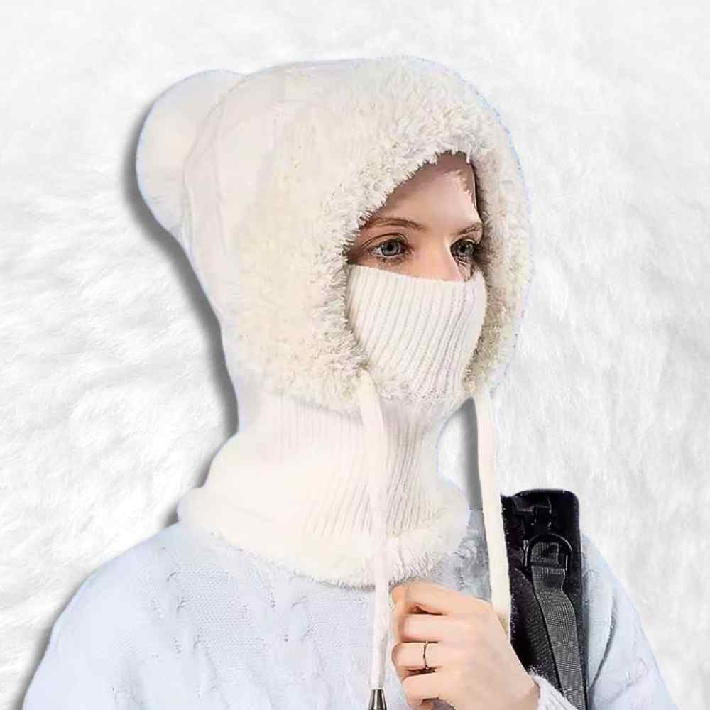 Cagoule Bonnet Femme blanche​ porté