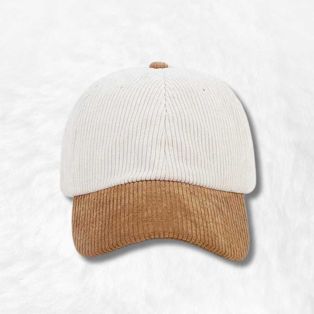 Casquette Velours Côtelé Bicolore Beige de face.