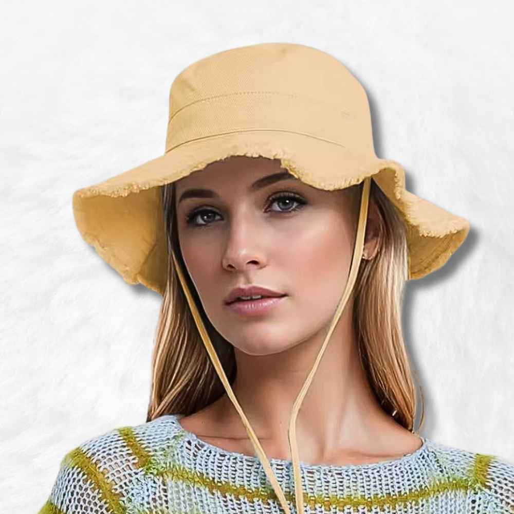 Chapeau Femme Été Beige porté