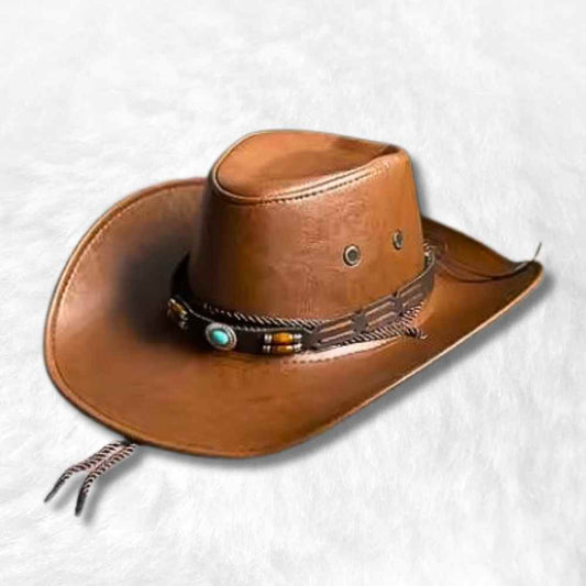 Chapeau Cowboy Cuir Femme camel​