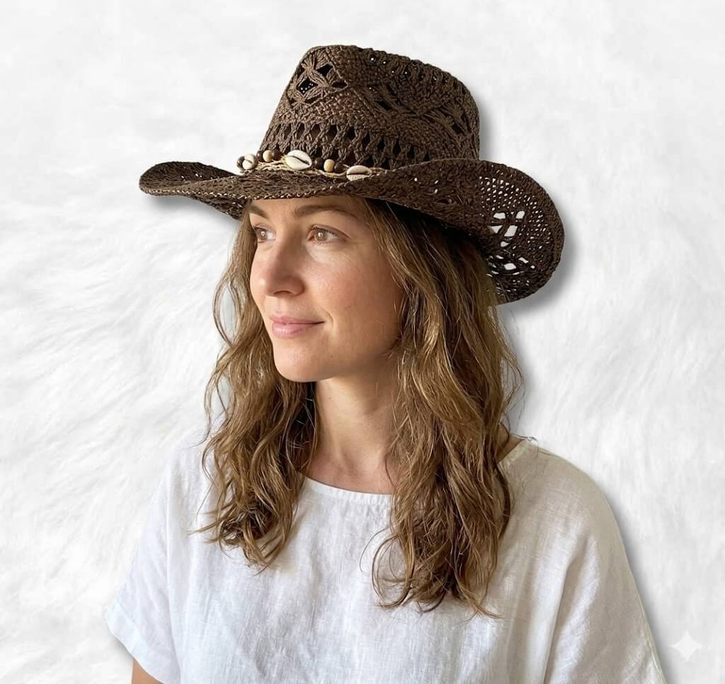 chapeau de cowboy paille brune  femme 