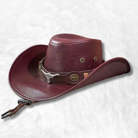 Chapeau Cowboy Homme cuir​ rouge
