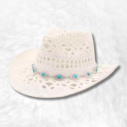 Chapeau Cowboy Paille Femme​ blanc