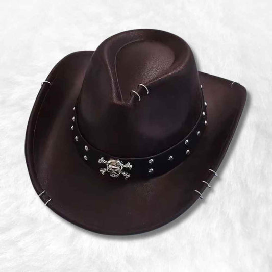 Chapeau Cowboy Tête de Mort marron