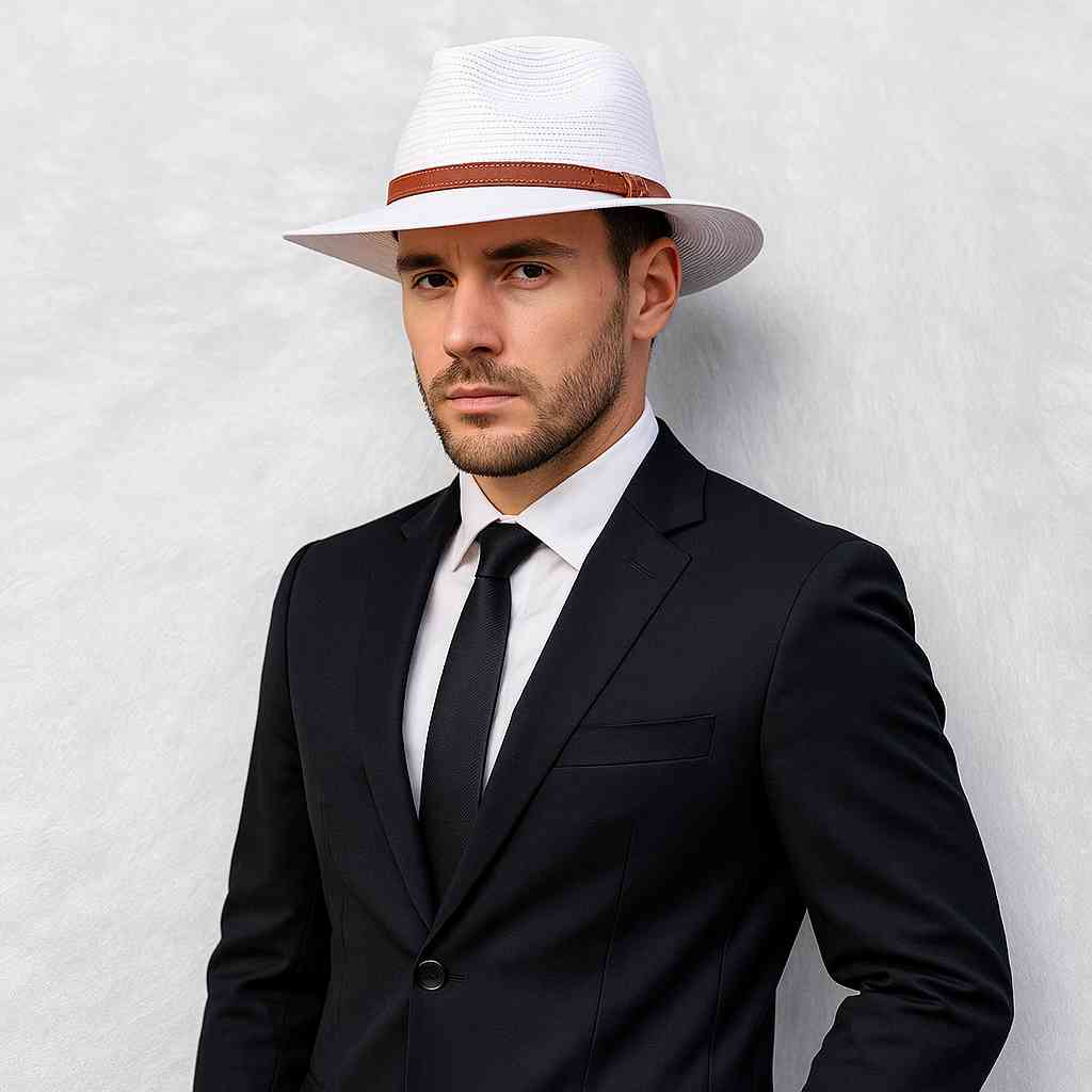 Un homme porte le Chapeau de Paille Fedora Homme blanc